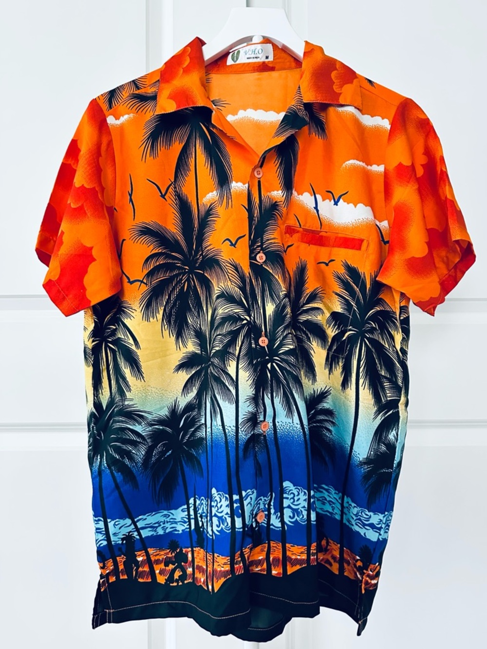 Mens V.H.O Vibrant Multicolored Tropical Palm Print Shirt Size M